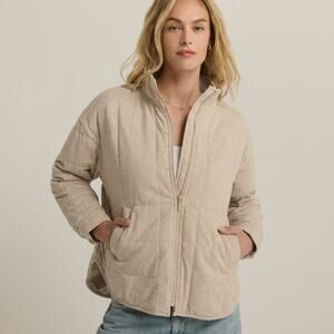Z Supply Bonfire Jacket Womens XL Heather Latte Full Zip Bomber Quilted Shirt